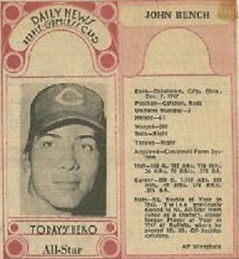1970-71 Dayton Daily News (M137) #2 Johnny Bench Front