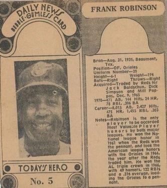 1970-71 Dayton Daily News (M137) #5 Frank Robinson Front