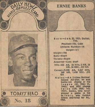 1970-71 Dayton Daily News (M137) #18 Ernie Banks Front