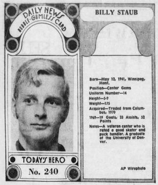 1970-71 Dayton Daily News (M137) #240 Billy Staub Front