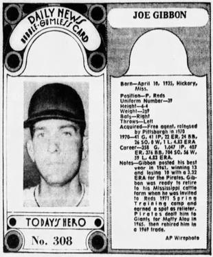 1970-71 Dayton Daily News (M137) #308 Joe Gibbon Front