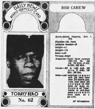 1970-71 Dayton Daily News (M137) #62 Rod Carew Front