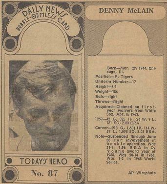 1970-71 Dayton Daily News (M137) #87 Denny McLain Front