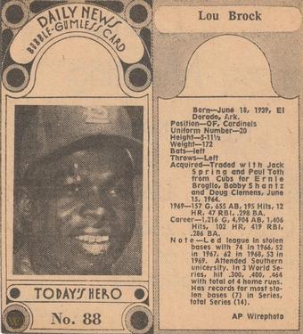 1970-71 Dayton Daily News (M137) #88 Lou Brock Front