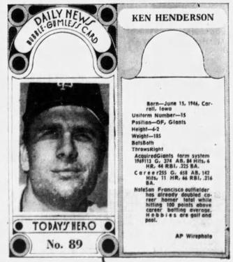 1970-71 Dayton Daily News (M137) #89 Ken Henderson Front