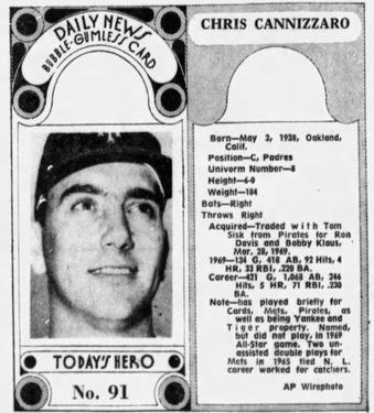 1970-71 Dayton Daily News (M137) #91 Chris Cannizzaro Front