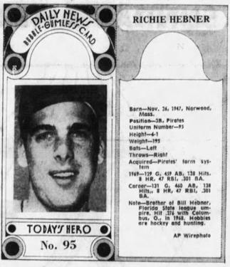 1970-71 Dayton Daily News (M137) #95 Richie Hebner Front