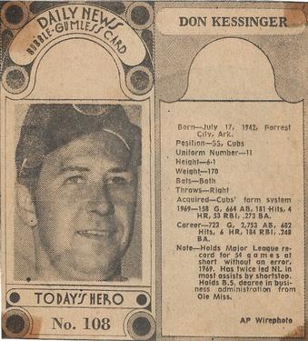 1970-71 Dayton Daily News (M137) #108 Don Kessinger Front