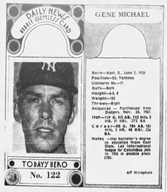1970-71 Dayton Daily News (M137) #122 Gene Michael Front