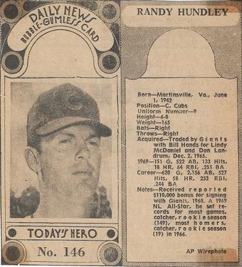 1970-71 Dayton Daily News (M137) #146 Randy Hundley Front