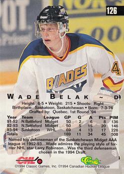 1994 Classic Four Sport #126 Wade Belak Back