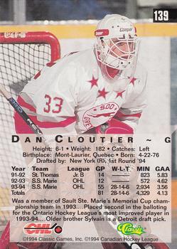 1994 Classic Four Sport #139 Dan Cloutier Back
