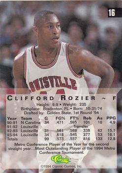 1994 Classic Four Sport #16 Clifford Rozier Back