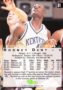 1994 Classic Four Sport #31 Rodney Dent Back