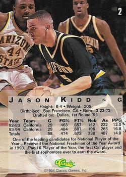 1994 Classic Four Sport #2 Jason Kidd Back