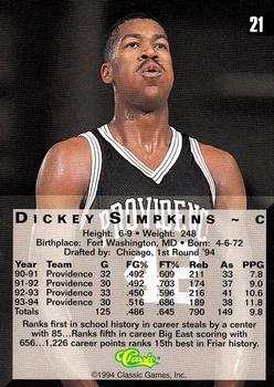 1994 Classic Four Sport #21 Dickey Simpkins Back