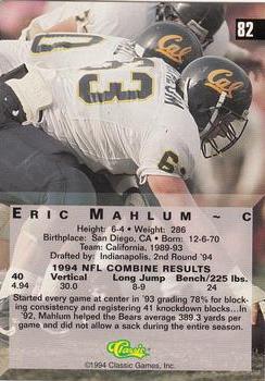 1994 Classic Four Sport #82 Eric Mahlum Back