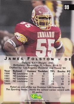 1994 Classic Four Sport #99 James Folston Back