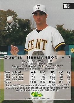 1994 Classic Four Sport #166 Dustin Hermanson Back