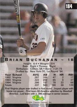 1994 Classic Four Sport #184 Brian Buchanan Back