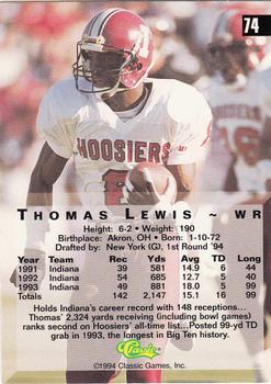 1994 Classic Four Sport #74 Thomas Lewis Back