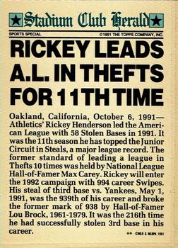 1991 Stadium Club Members Only #NNO Rickey Henderson Back