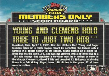 1992 Stadium Club Members Only #NNO Roger Clemens / Matt Young Back