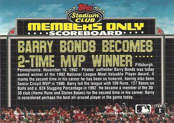 1992 Stadium Club Members Only #NNO Barry Bonds Back