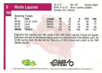 1991 Classic Four Sport #9 Martin Lapointe Back