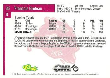 1991 Classic Four Sport #35 Francois Groleau Back