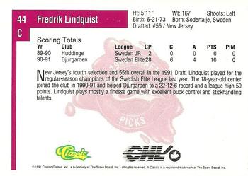 1991 Classic Four Sport #44 Fredrik Lindquist Back