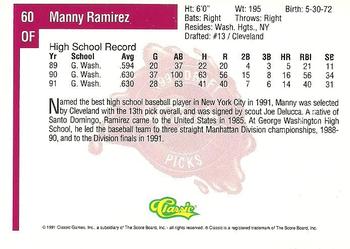 1991 Classic Four Sport #60 Manny Ramirez Back