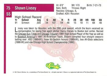 1991 Classic Four Sport #75 Shawn Livsey Back