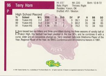 1991 Classic Four Sport #96 Terry Horn Back