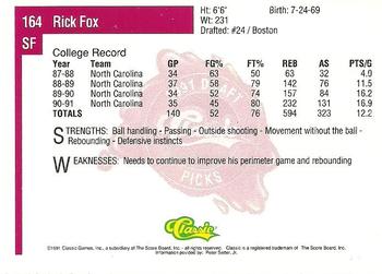 1991 Classic Four Sport #164 Rick Fox Back