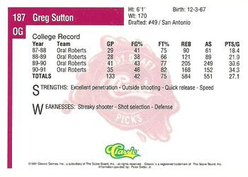 1991 Classic Four Sport #187 Greg Sutton Back