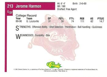 1991 Classic Four Sport #213 Jerome Harmon Back