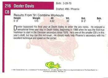 1991 Classic Four Sport #216 Dexter Davis Back
