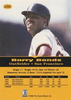 1996-97 Score Board All Sport PPF #160 Barry Bonds Back