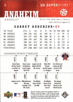 2002-03 UD SuperStars #4 Garret Anderson Back