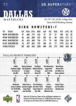 2002-03 UD SuperStars #72 Dirk Nowitzki Back