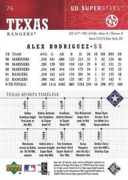 2002-03 UD SuperStars #76 Alex Rodriguez Back