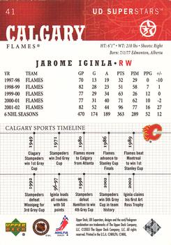 2002-03 UD SuperStars #41 Jarome Iginla Back