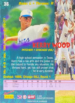 1995 Signature Rookies Tetrad #36 Kerry Wood Back