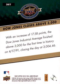 2009 Upper Deck 20th Anniversary #367 Dow Jones Closes Above 3000 Back