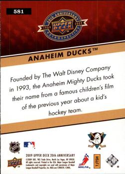 2009 Upper Deck 20th Anniversary #581 Anaheim Ducks Back