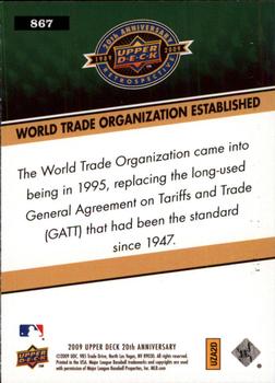 2009 Upper Deck 20th Anniversary #867 World Trade Organization established Back