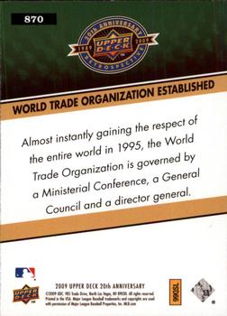 2009 Upper Deck 20th Anniversary #870 World Trade Organization established Back