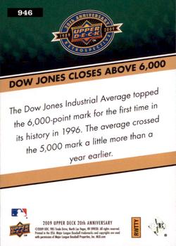 2009 Upper Deck 20th Anniversary #946 Dow Jones Closes Above 6000 Back
