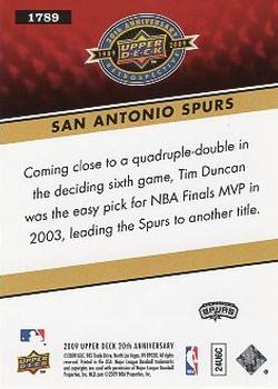 2009 Upper Deck 20th Anniversary #1789 San Antonio Spurs Back
